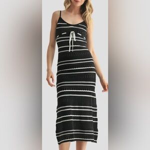 Black/White Stripe Mixed Stitch Midi Sweater Dress by All in Favor- Size M (6-8)